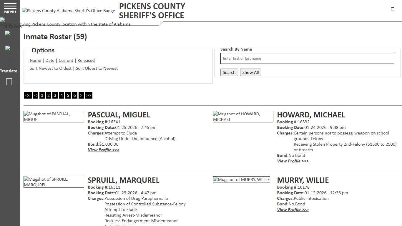 Inmate Roster - Current Inmates Booking Date Descending - Pickens County Alabama Sheriff's Office